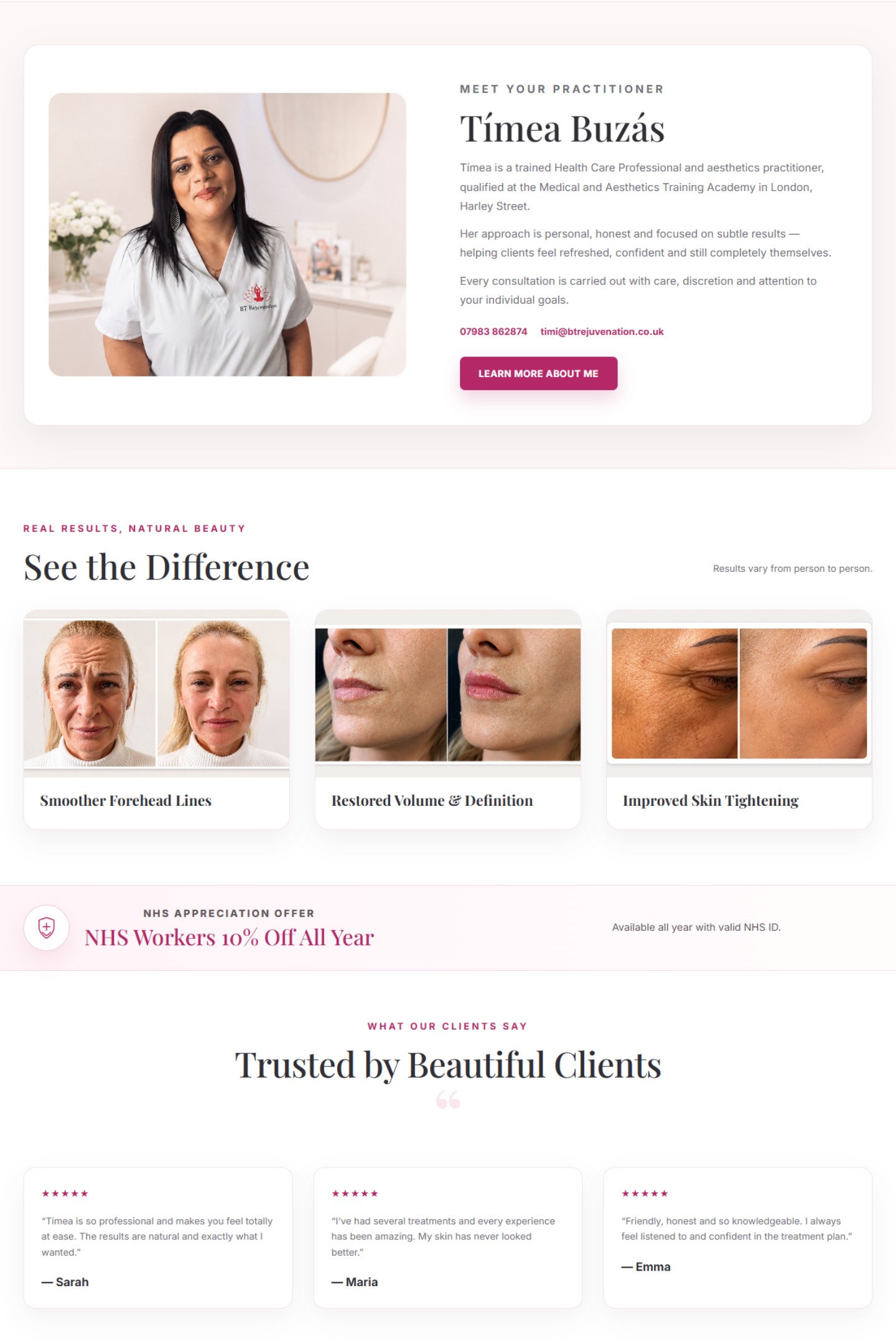 BT Rejuvenation website treatment and clinic presentation screen