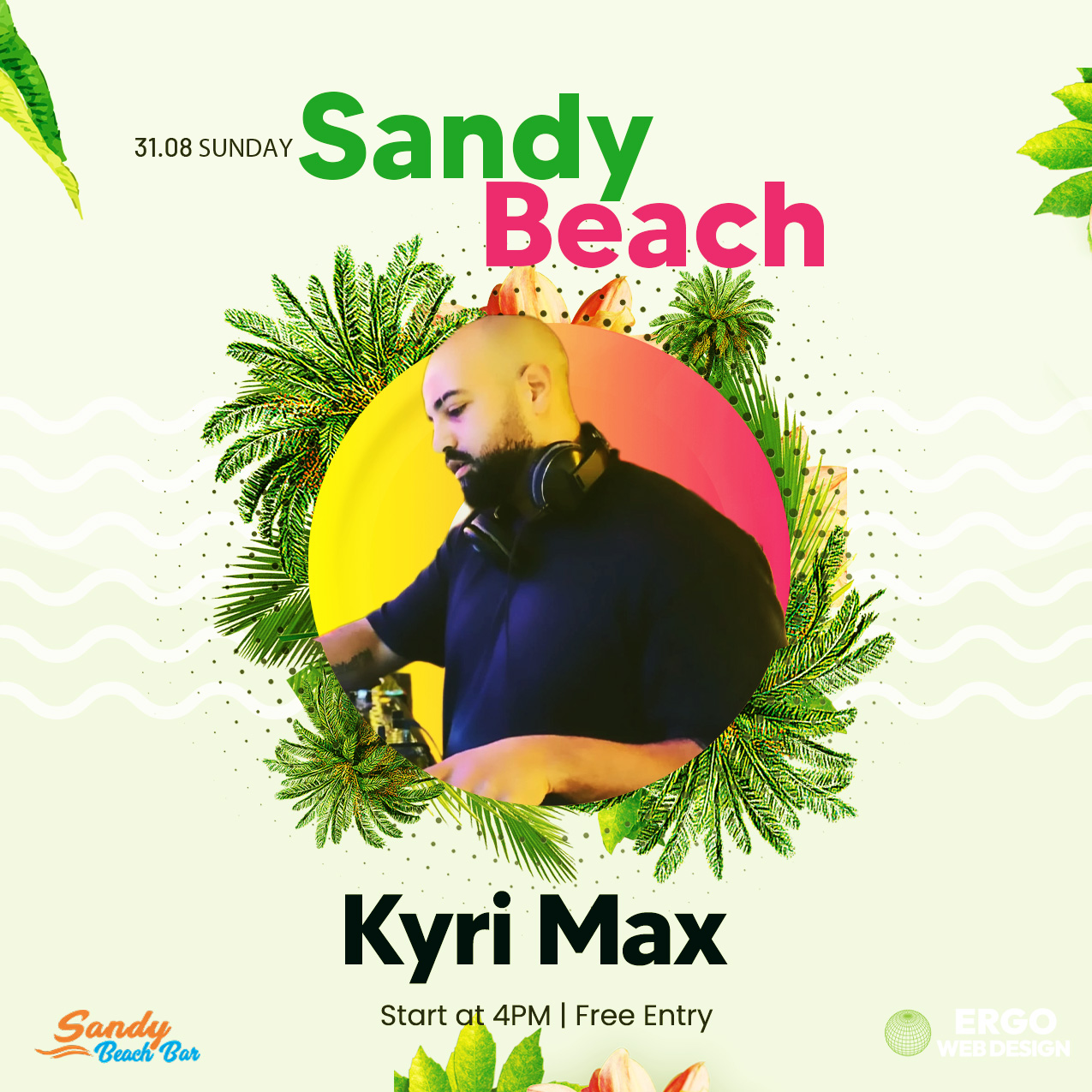 Sandy Beach event flyer — Instagram-ready nightlife promotional design